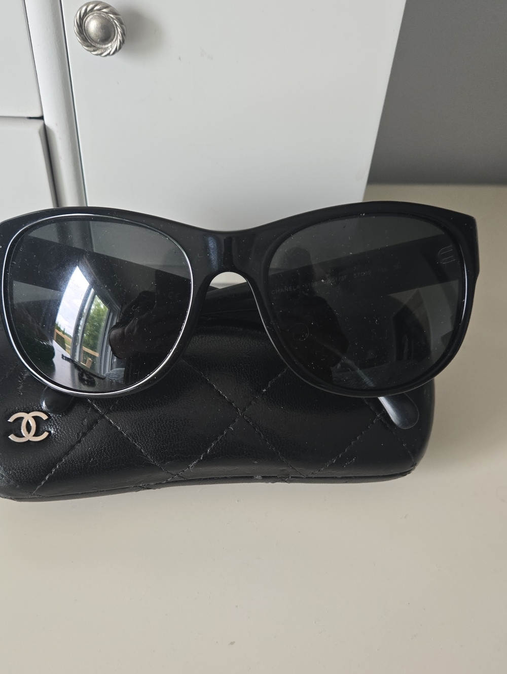 CHANEL Black Oversized  Sunglasses with Quilted Case In Excellent Condition.